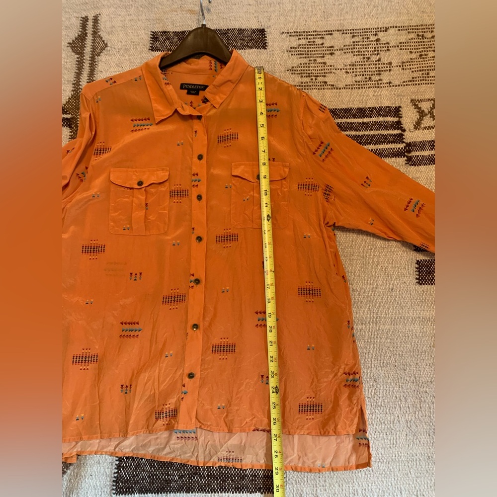 Pendleton Silk Mustard Orange Patterned Button Do… - image 2